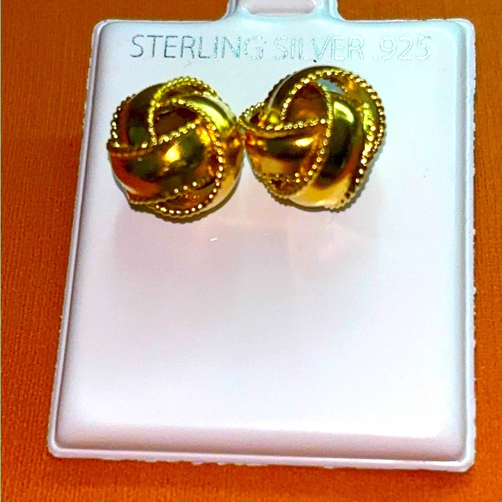 Gold Over Sterling Silver Knot Design Earrings with Intricate Texture!